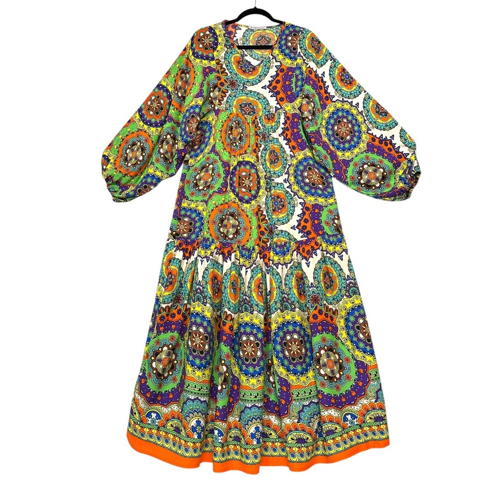 ValeWoman Dress L Boho Mandala Maxi Turkish Festival Vibe Psychedelic Maximalist - Picture 2 of 12